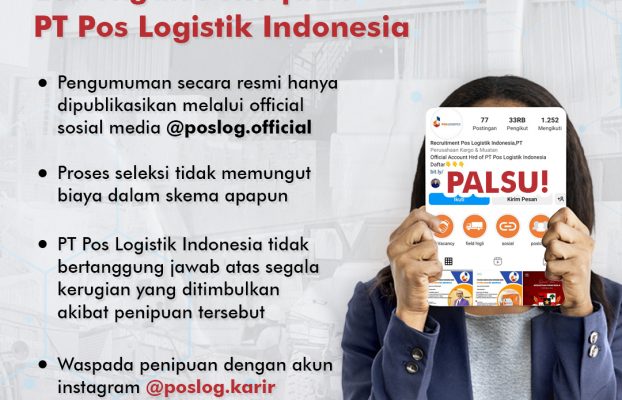 BEWARE OF SCAMS IN THE BAME OF PT POS LOGISTIK INDONESIA